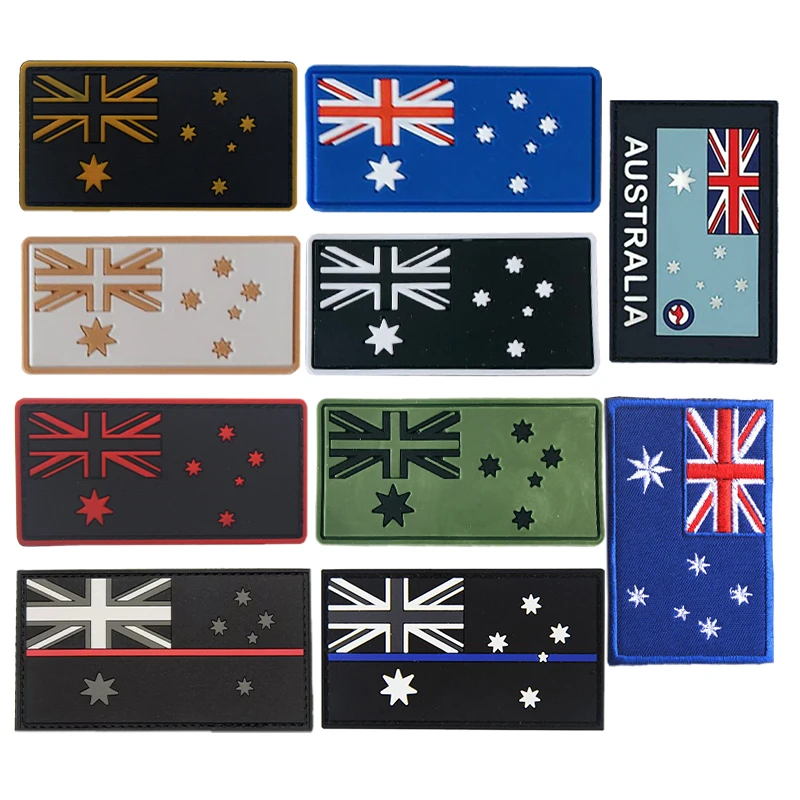 

PVC Australia Flag Patches Tactical Military Hook and Loop Badge Patch Stars Stripe Applique Australian Kangaroo Rubber Emblem