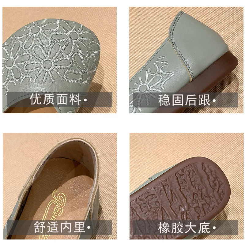 2023 Green Ballet Shoes Women's Slip On Flats Mom Comfortable Loafers Lady Easy Shoes Moccasin Woman V Cut Shallow Low Vamp Shoe