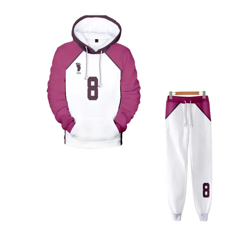 

Харадзюку Haikyuu Hinata Shoyo Oikawa Tooru Kozume Kenma Tendo Satori 3D Толстовка Спортивные штаны комплект из 2 предметов толстовки + брюки костюм