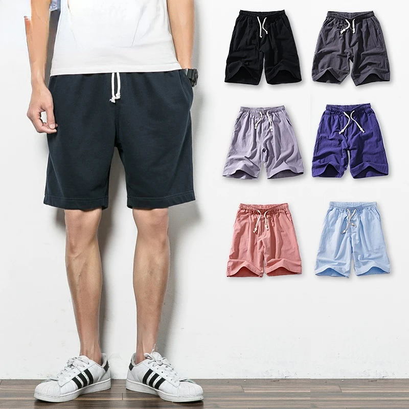 

2022 New Brand 100%Cotton Summer High Quality Casual Shorts Fashion Bermuda Beach Breathable Men's Home Male Classic Solid korea