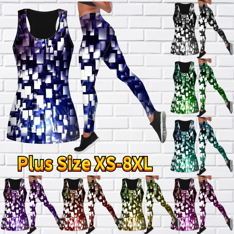 

2023 Tight Activewear Set Yoga Pants Women Yoga Set Summer Sleeveless Slim Yoga Clothes Spring 3D Printing Yoga Suit Tank Top