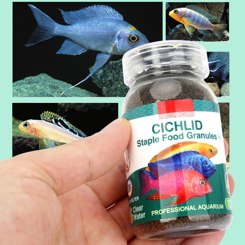 Фото 100 мл 70 г научные пропорциональные скобы пищевые гранулы Cichlid рыбный корм содержит аллицина №3