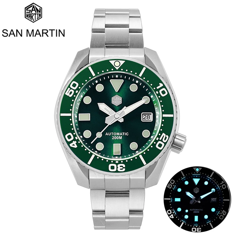 

San Martin 200M Diver Watch NH35 New Mens Automatic Watches Luxury Sapphire Ceramic Bezel BGW-9 Luminous Date Mechanical Watch