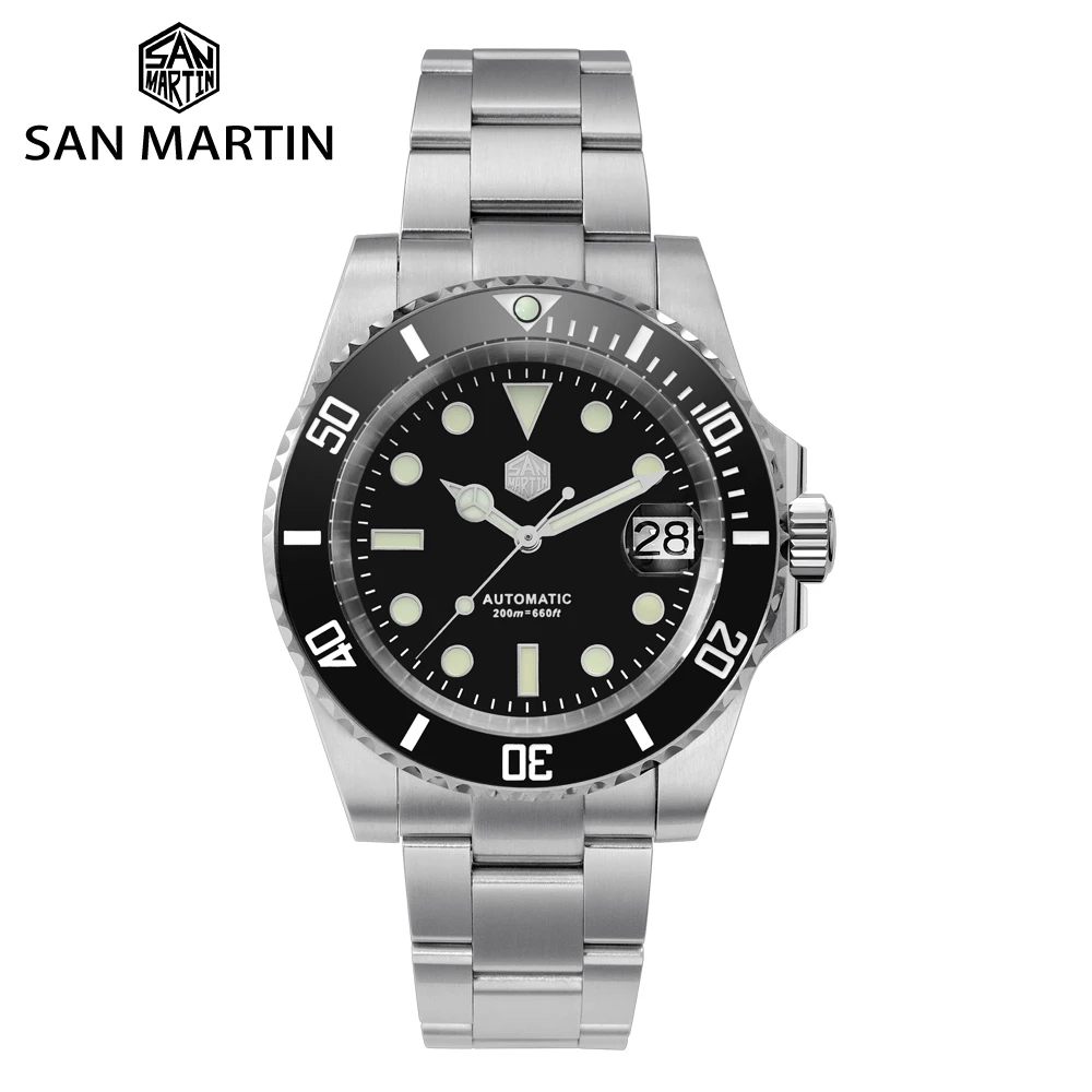 

San Martin Sub Mens Watch V2 Water Ghost Dive Automatic Mechanical Watch Luxury Sapphire Date Cyclops 20Bar Waterproof Luminous