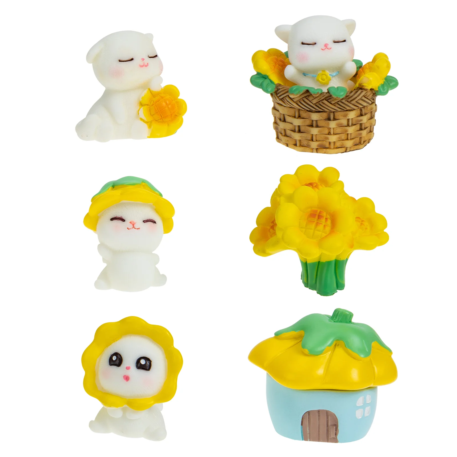

Cat Decor Mini Garden Figurine Animal Fairy Statues Statuebonsai Sunflower Miniature Outdoor Shelf Shape Tablelandscaping Kitten