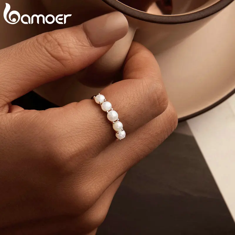 Женское кольцо с натуральным жемчугом Bamoer кольца покрытием из стерлингового