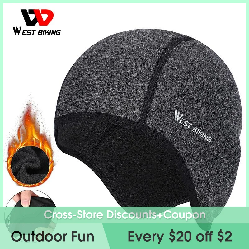 

WEST BIKING зимняя утолщенная велосипедная Кепка для мужчин под шлем двухслойная Крышка для головы ушные щитки защита ветрозащитная упругий велосипед шапка