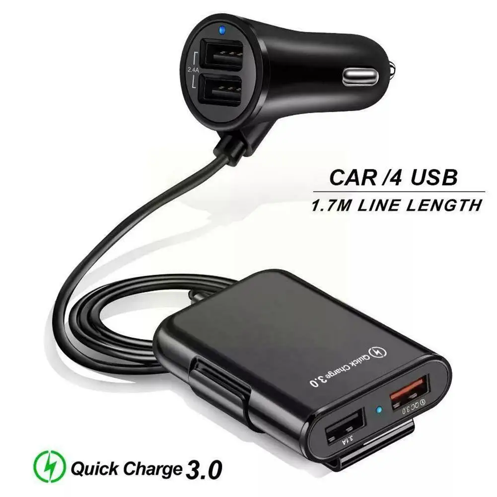 

Car Cigarette Lighter 4 Ports QC3.0+2.4A+3.1A USB Car Charger Universal USB Fast Adapter with 5.6ft Extension Cord Cable fo Y0N6