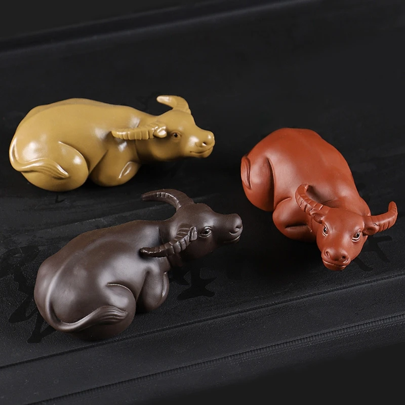 

Boutique Handmade Purple Clay Tea Pet Ornaments Lucky Cattle Statue Animal Tea Figurine Teaware Decoration Accessories