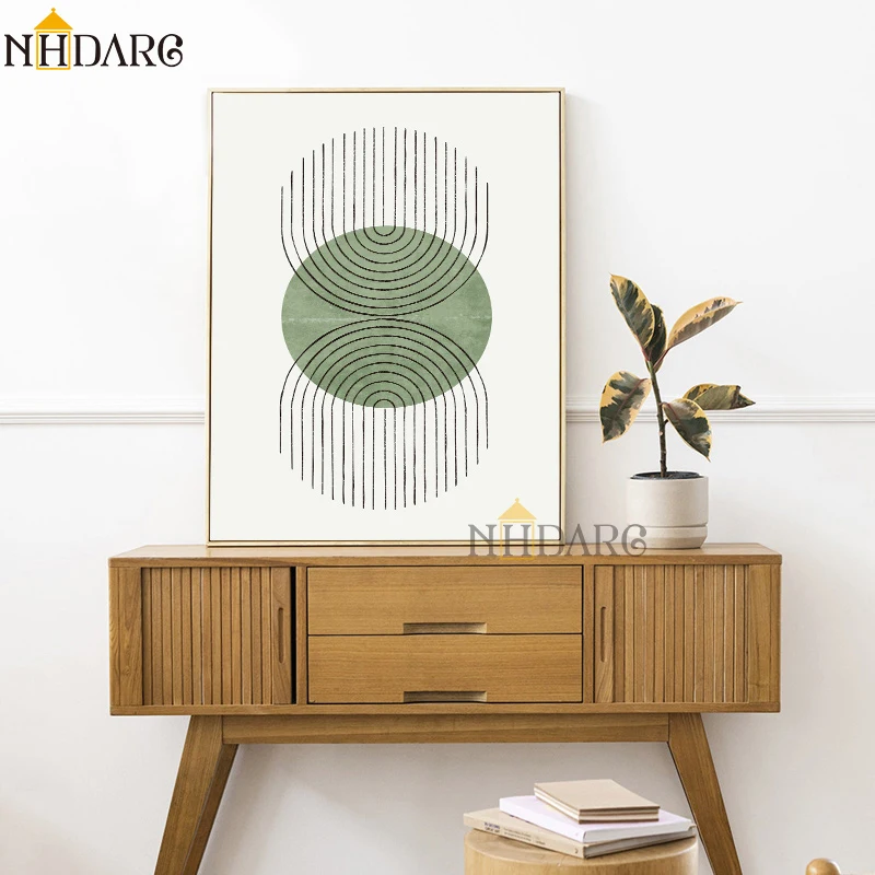 Постер на холсте NHDARC с зеленой линией абстрактная живопись настенные картины
