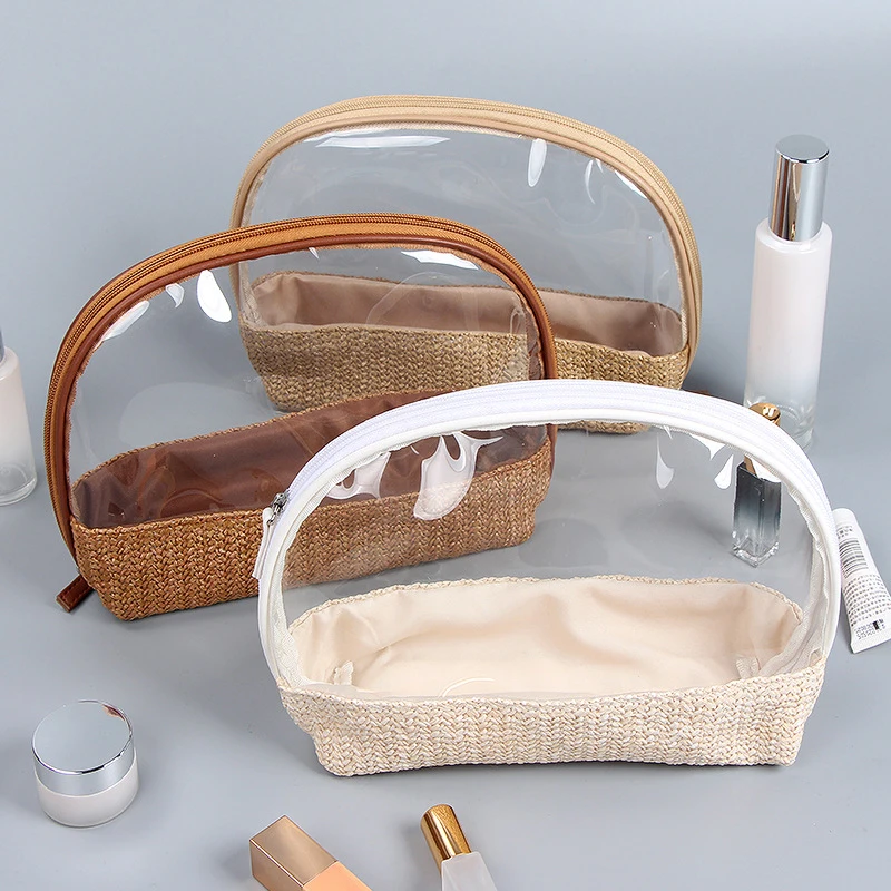 

Women Cosmetic Bags Female Portable Transparent Waterproof PVC Storage Wash Bag Weave Shell Shaped Storage Wash Bag Travel Bag