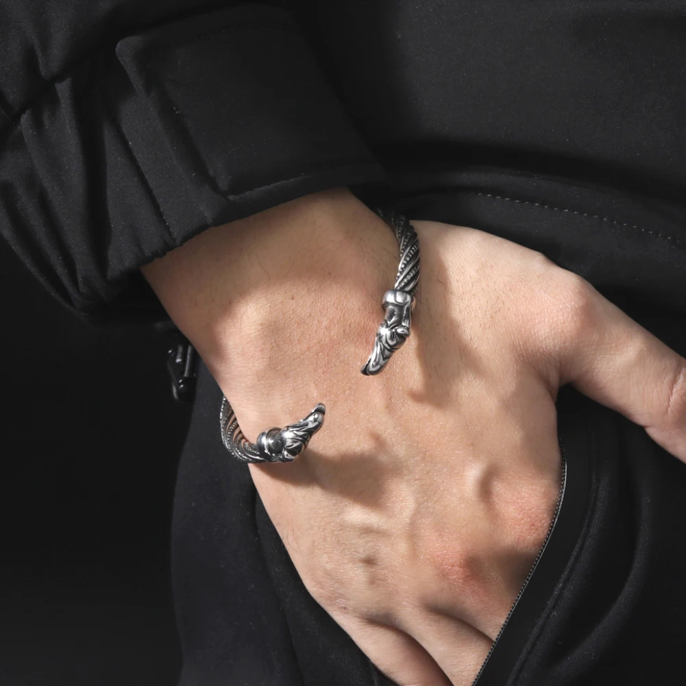 Винтажный старинный браслет с двойной Головой Дракона викингов модные мужские