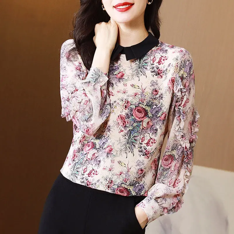 

Spring and autumn new dolls Korean version of the chiffon shirt foreign air fashion thin obstruction belly aerial shirt blouse