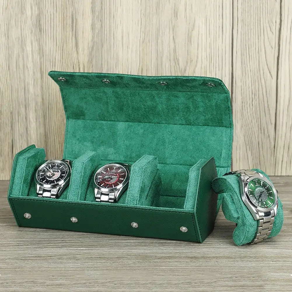 

3Slots Watch Roll Box Genuine Leather Watch Outdoor Travel Roll Box Jewelry Storage Display Organizer Portable Watch Case