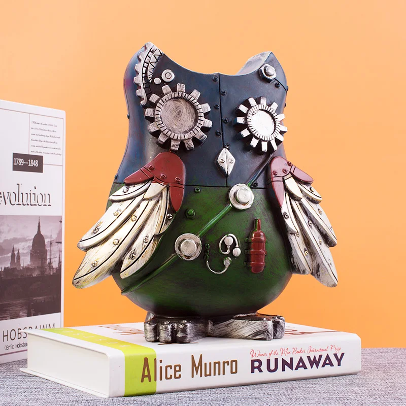 

Nordic Industrial Style Retro Owl Coin Piggy Bank Creative Nostalgic Large Capacity Owl Resin Crafts Decoration Piggy Bank