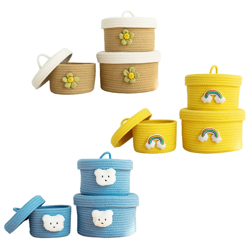 

3Pcs Storage Baskets With Lid Cotton String Baskets For Organizing Baby Nursery Storage Boxes Kid's Toys Gifts