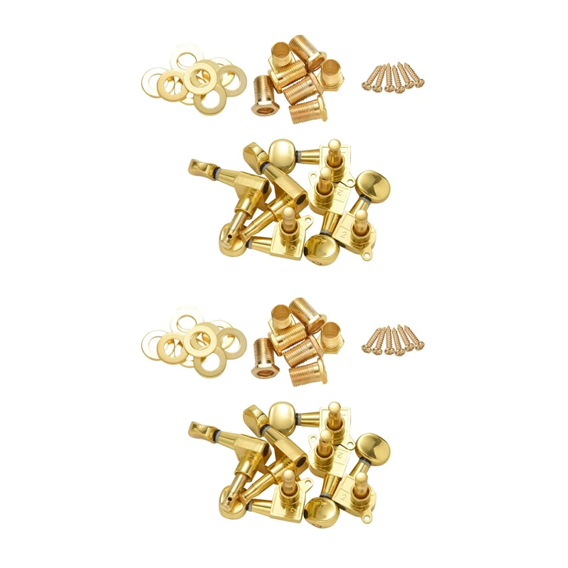 

12 Pieces Guitar String Tuning Key Pegs/Machine Head Knobs(For Left And Right) With Ferrules,Threaded Bushings(Gold)