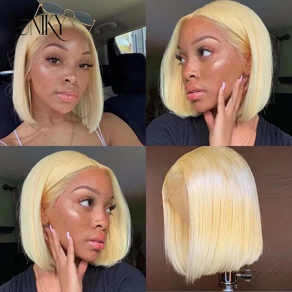 

Highlight Wig 613 Blonde Straight Bob Wig 13x1 Lace Front Human Hair Wigs Piano Color Indian Straight Short Bob Lace Frontal Wig