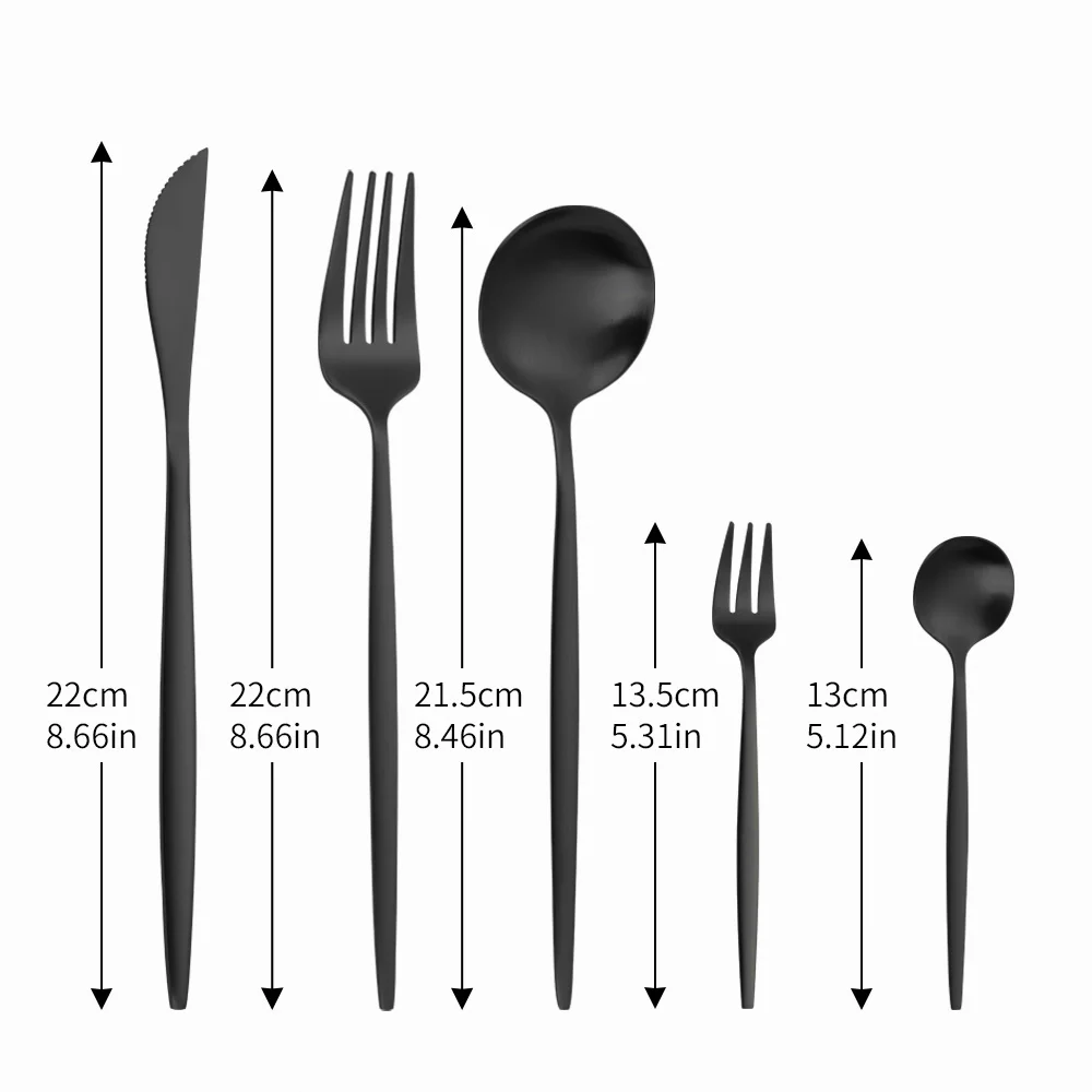 

20Pcs Full Set Matte Black Stainless Steel Cutlery Party Dinnerware Flatware Set Dinner Forks Knives Spoons Set Tableware Set