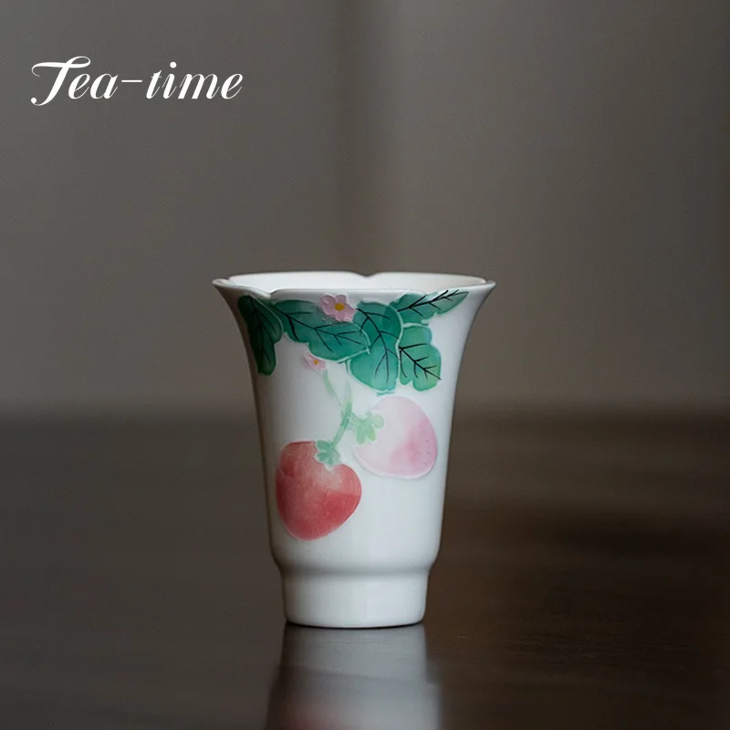 

40ml Underglaze Color Hand-painted Strawberry Tea Cup Handmade Carving Tea Bowl Chinese Tea Set Master Cup Drinkware Supplies