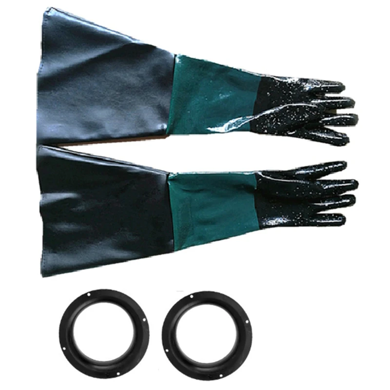 

HOT SALE 1Pair Durable Rubber Sandblasting Gloves 60Cm Heavy Duty Working Protective Sandblaster Gloves For Sandblast Machine Ca