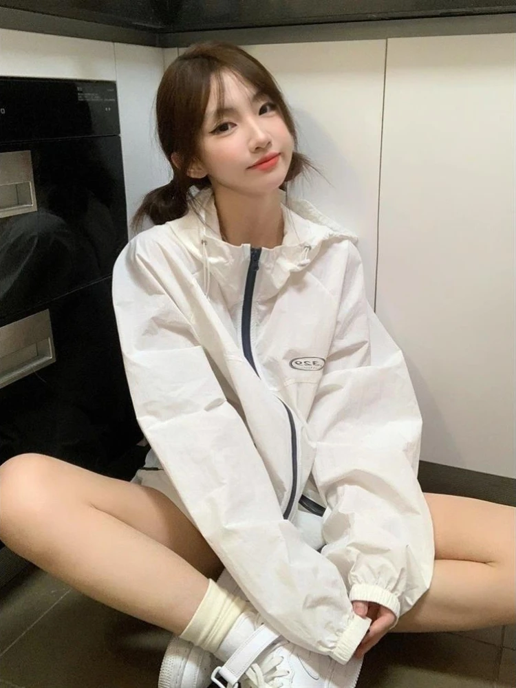 Y2K белое прозрачное пальто для женщин на весну и лето тонкая легкая спортивная