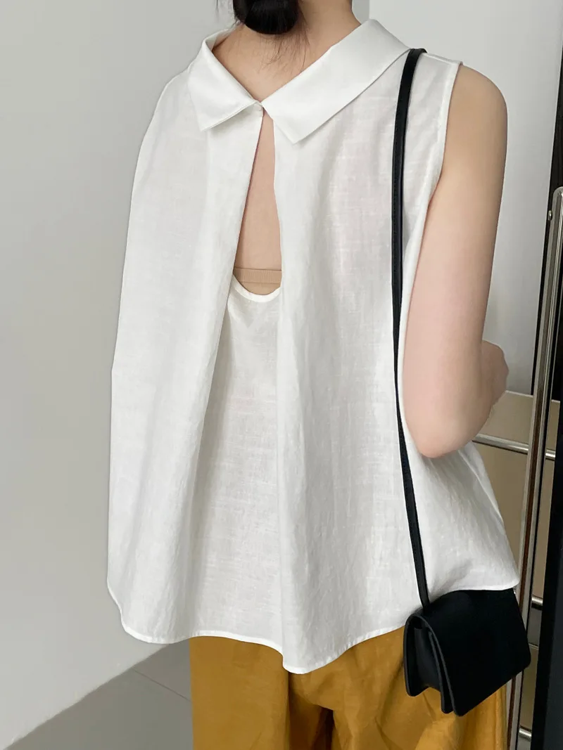 Корейская шикарная блузка с отложным воротником сзади женская однотонная