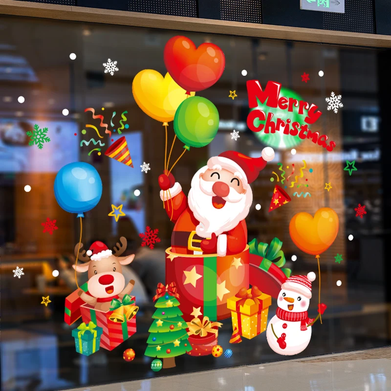 

[SHIJUEHEZI] Christmas Glass Stickers DIY Santa Claus Balloons Snowman Wall Decals for Nursery Window Festival Home Decoration