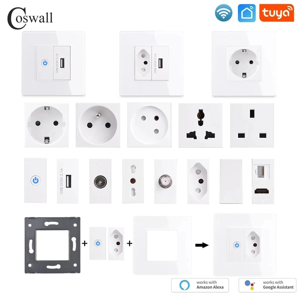 Glass Panel Wall EU Israel Italy Socket + WIFI Tuya Smart Sw