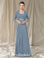 a line mother of the bride dress elegant scoop neck floor length chiffon lace sleeveless with pleats crystal brooch