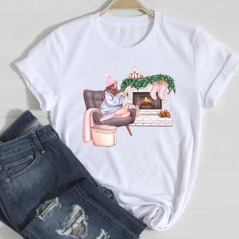 

New Year Trend Lovely Winter 90s Cute Women Merry Christmas T-shirts Cartoon Fashion Top Graphic Tshirt Holiday Travel Tee