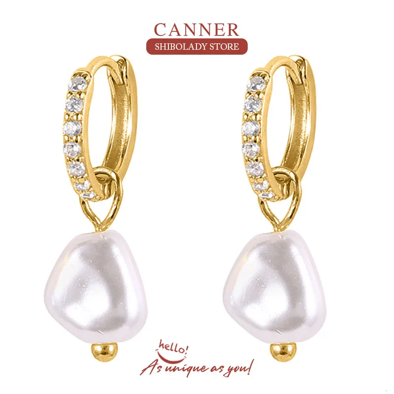

CANNER Pearl Pendant Earrings For Women 925 Sterling Silver Piercing Earrings Hoops 2022 Pendientes Plata Lovely Wedding Jewelry