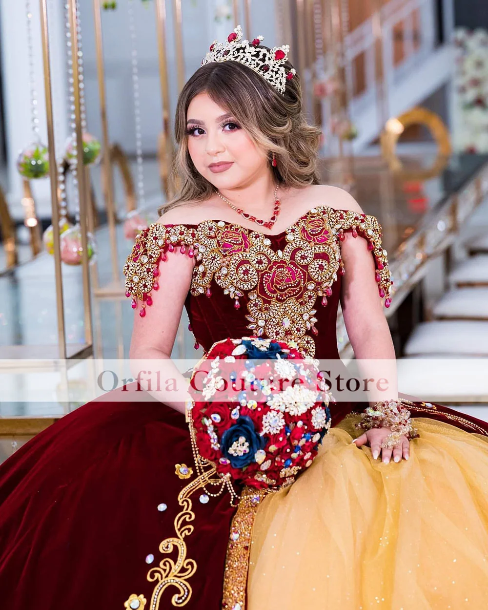 

Вышитые золотые платья Quinceanera 2023 с открытыми плечами, бисером, мексиканскими девушками, милое, 16 дней рождения, платье для выпускного вечера