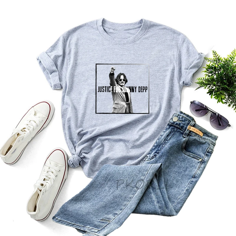 

Johnny Depp T Shirts for Women Justice for Johnny T Shirt Graphic Amber Heard Printed Summer Harajuku Printed Tshirt Unisex Tops
