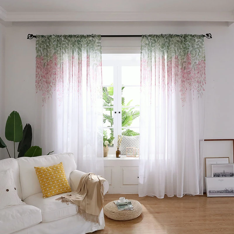 

Floral Printed Sheer Curtains For Living Room Flower Print Tulle Voile Curtain Bedroom Window Modern Kitchen Sheers Drapes