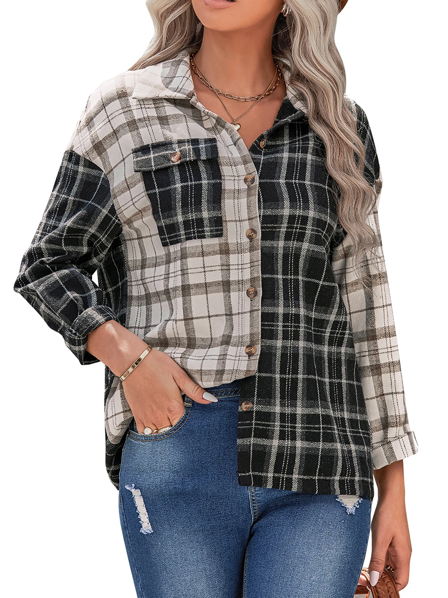 

Рубашка в клетку для женщин, осенняя одежда с длинным рукавом, женские рубашки, модная свободная клетчатая женская верхняя одежда, весна, но...