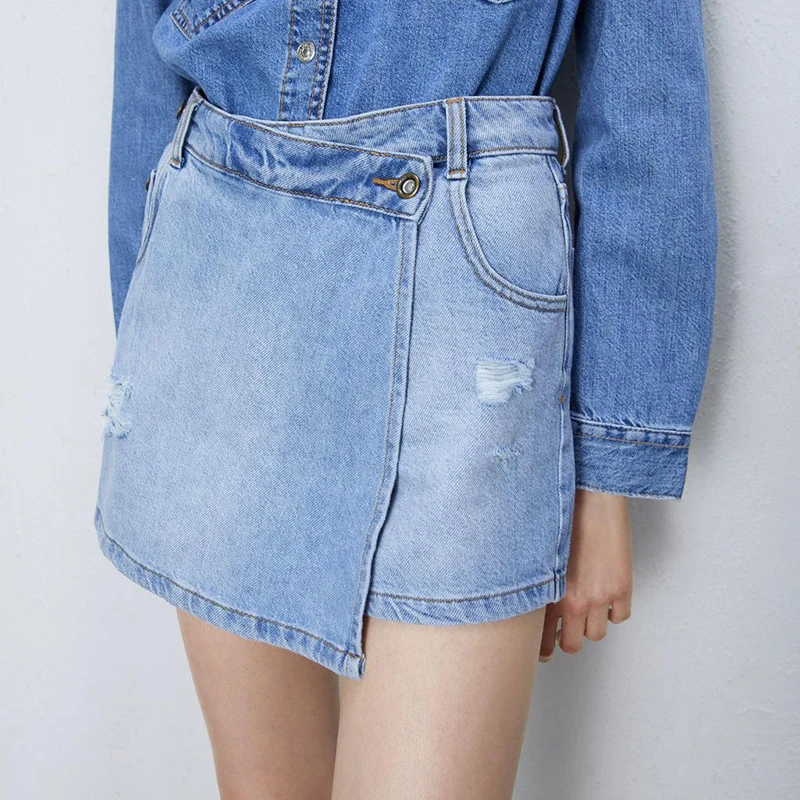 Summer Fashion Girls Solid Irregular Slim Straight Shorts 2023 Women Casual Denim Shorts Skirts High Waist Patchwork Short Jeans
