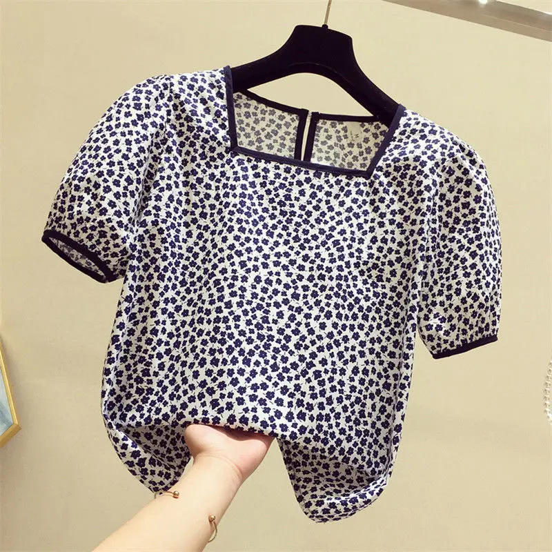 

Блузка женская летняя с коротким рукавом и цветочным принтом, C46