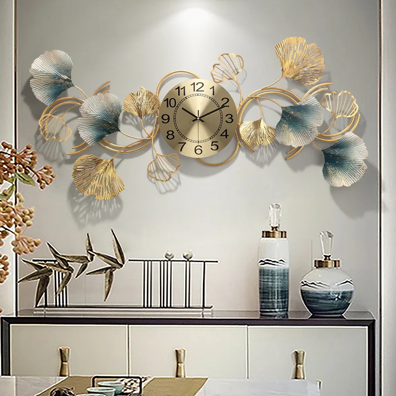 

New Chinese style living room home fashion pocket watch personality atmosphere modern light luxury quartz clock Ginkgo biloba