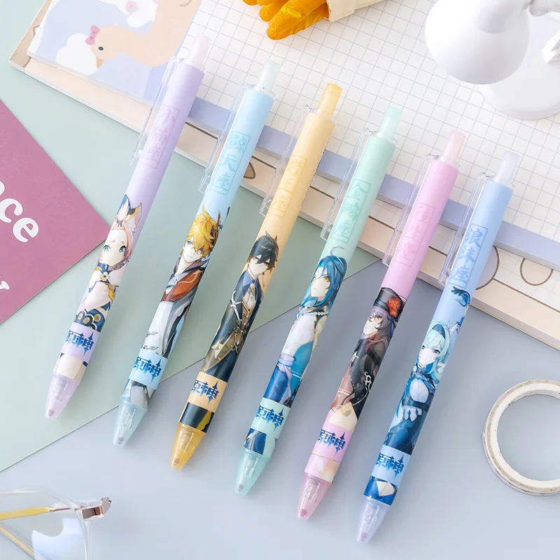 

6 шт./компл. милые игры Genshin Impact Kawaii 0,5 мм шариковая ручка механические гелевые ручки школьные и офисные канцелярские принадлежности подарок для детей 2022