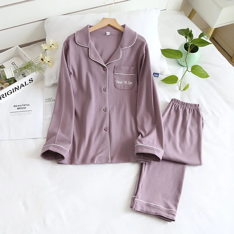 Women Cotton Pajamas Set for Autumn and Winter Long Sleeve Long Trousers Multi Colors Pajamas for Women Thickening Homewear Suit