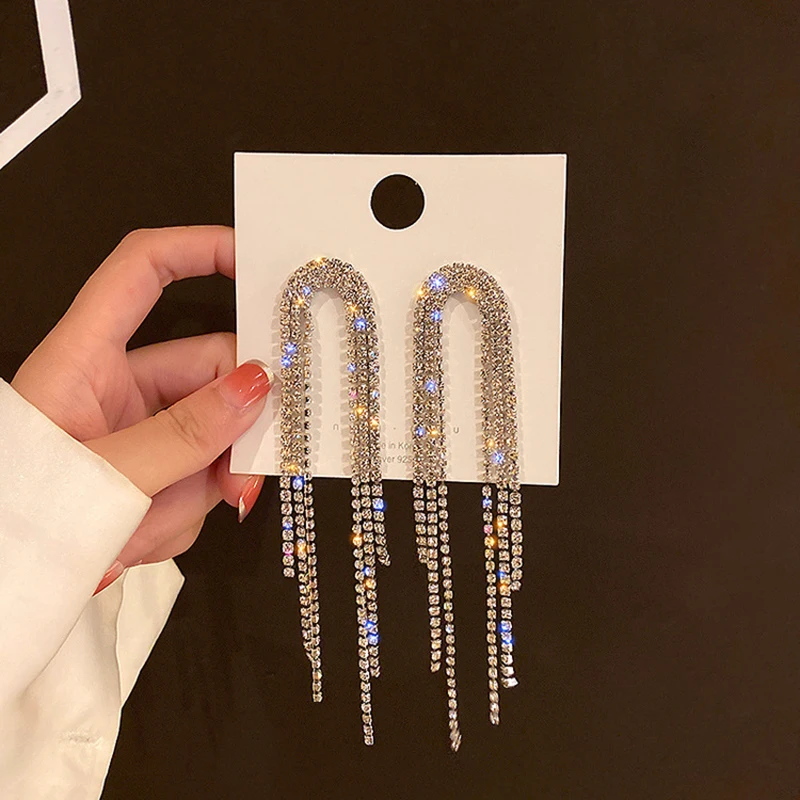 

925 Silver Needle Exaggerated Full Diamond Tassel Earrings Women's Long Earrings Fashion And Axquisite Jewelry Gift