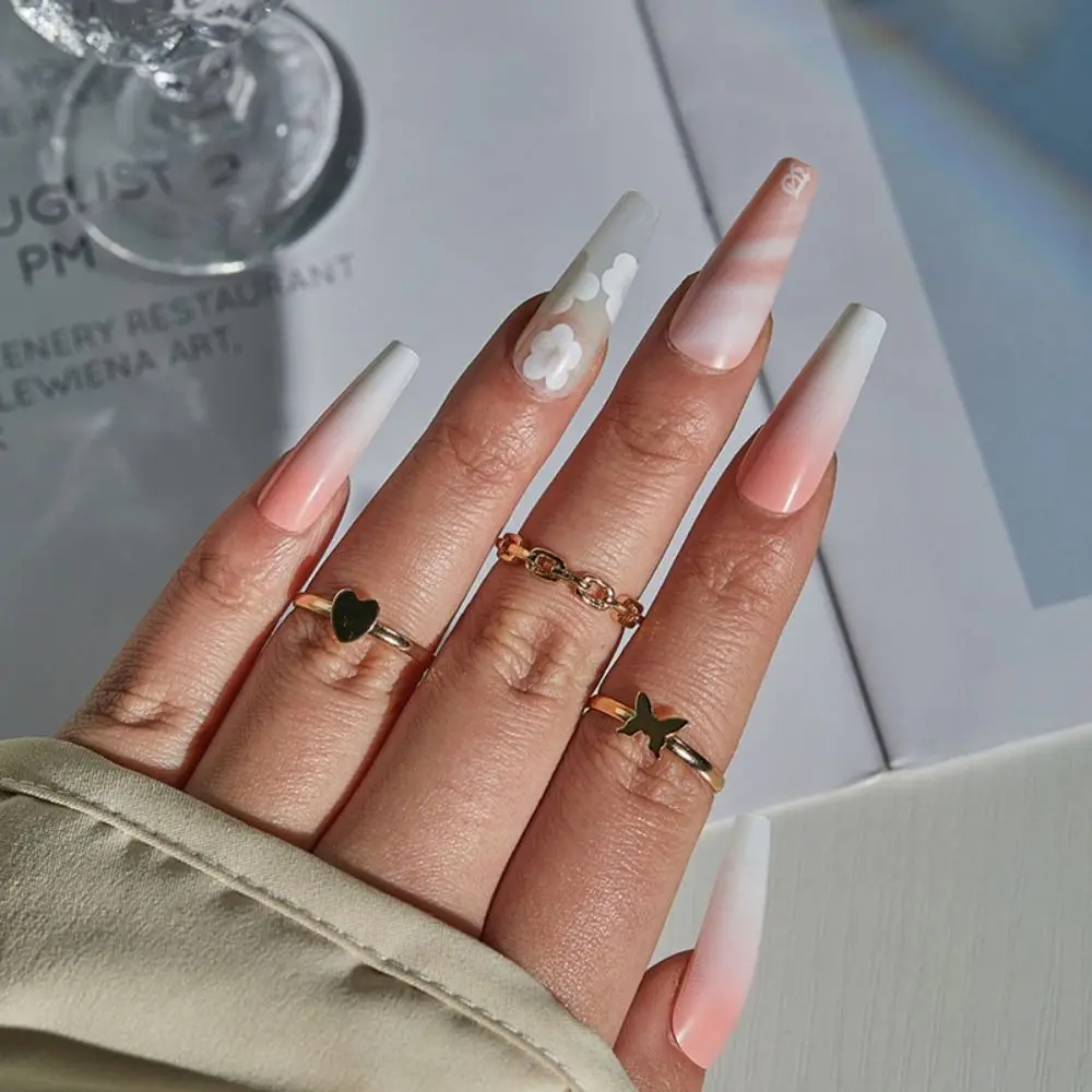 

24pcs Manicure Full Cover DIY Detachable French Nude Ballerina Fake Nails Long French
