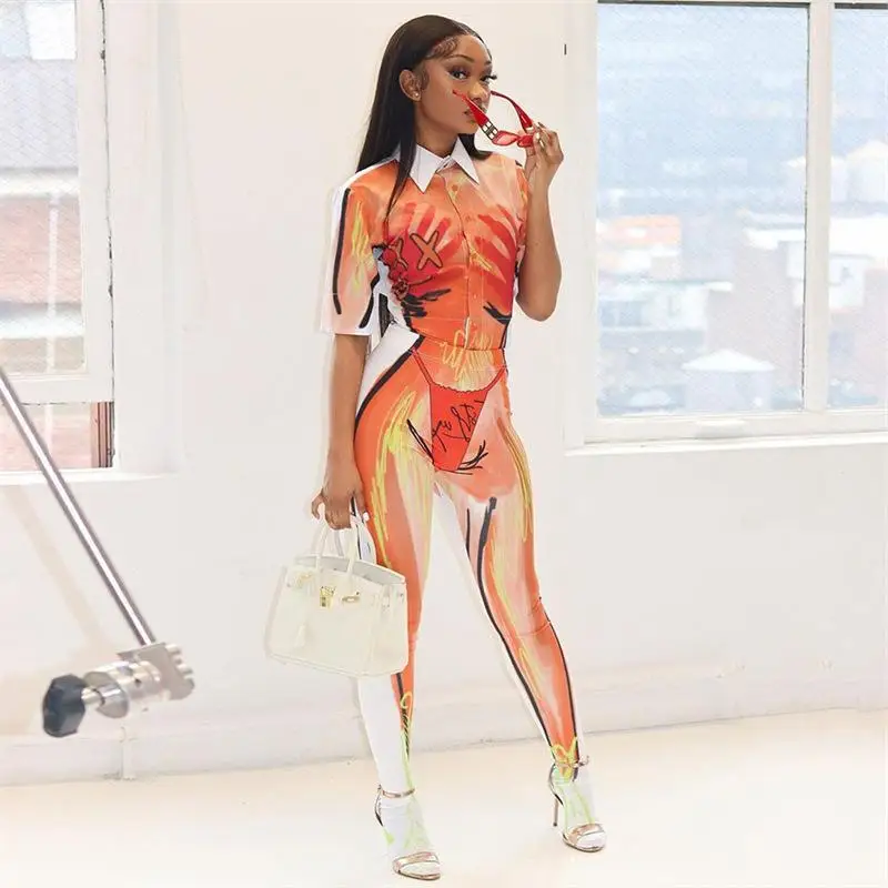 Женский элегантный костюм CM.YAYA из рубашки и леггинсов сексуальный спортивный