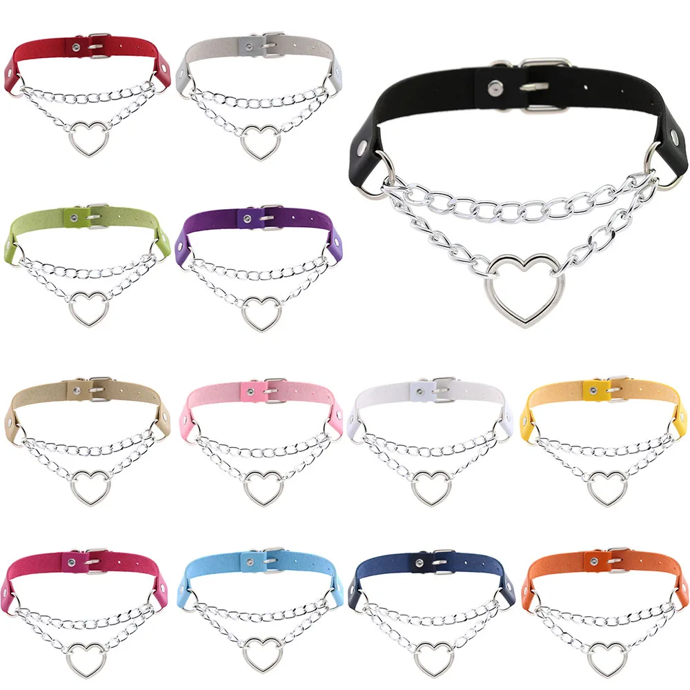 

Punk Goth PU Leather Choker Chain Heart pendant chains Collar Necklace Women Girls Fashion Party Jewelry Neck Accessories 2022