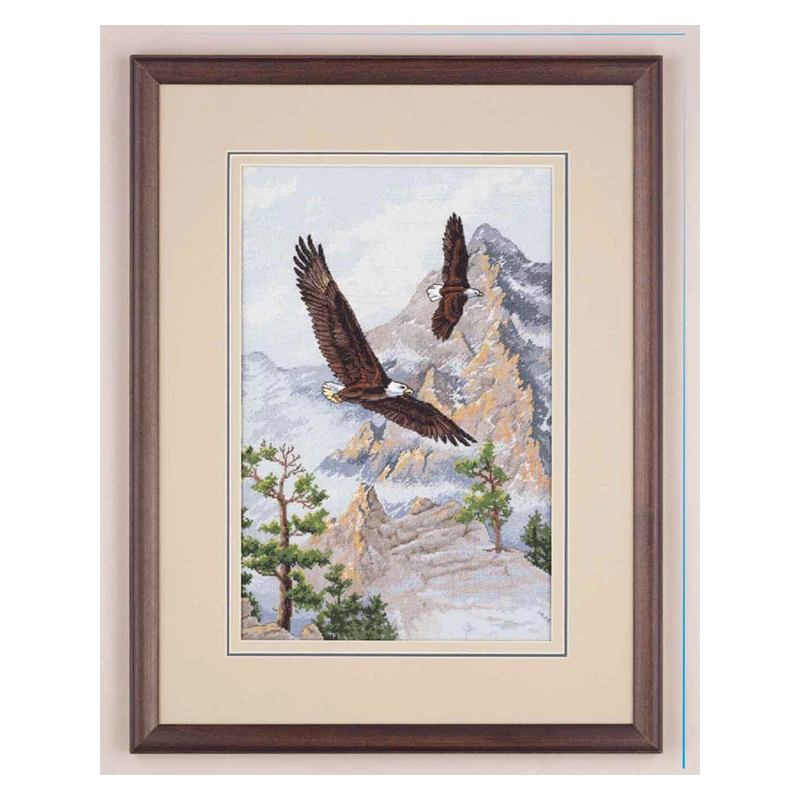 Amishop Lovely Gold Collection Counted Cross Stitch Kit Soaring the Peaks Eagle Eagles and Mountain dim 03766 3766