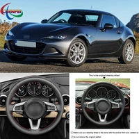 diy hand stitched non slip breathable black leather steering wheel cover for mazda mx 5 2015 2020 car accessories