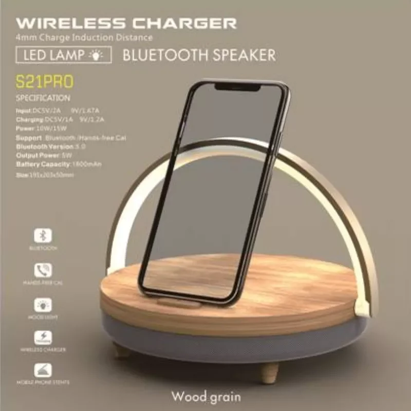 

NEW2023 2022 Bluetooth Speaker Wood Wireless Chargers LED Lamp 10W High Power Fast Charging Stand