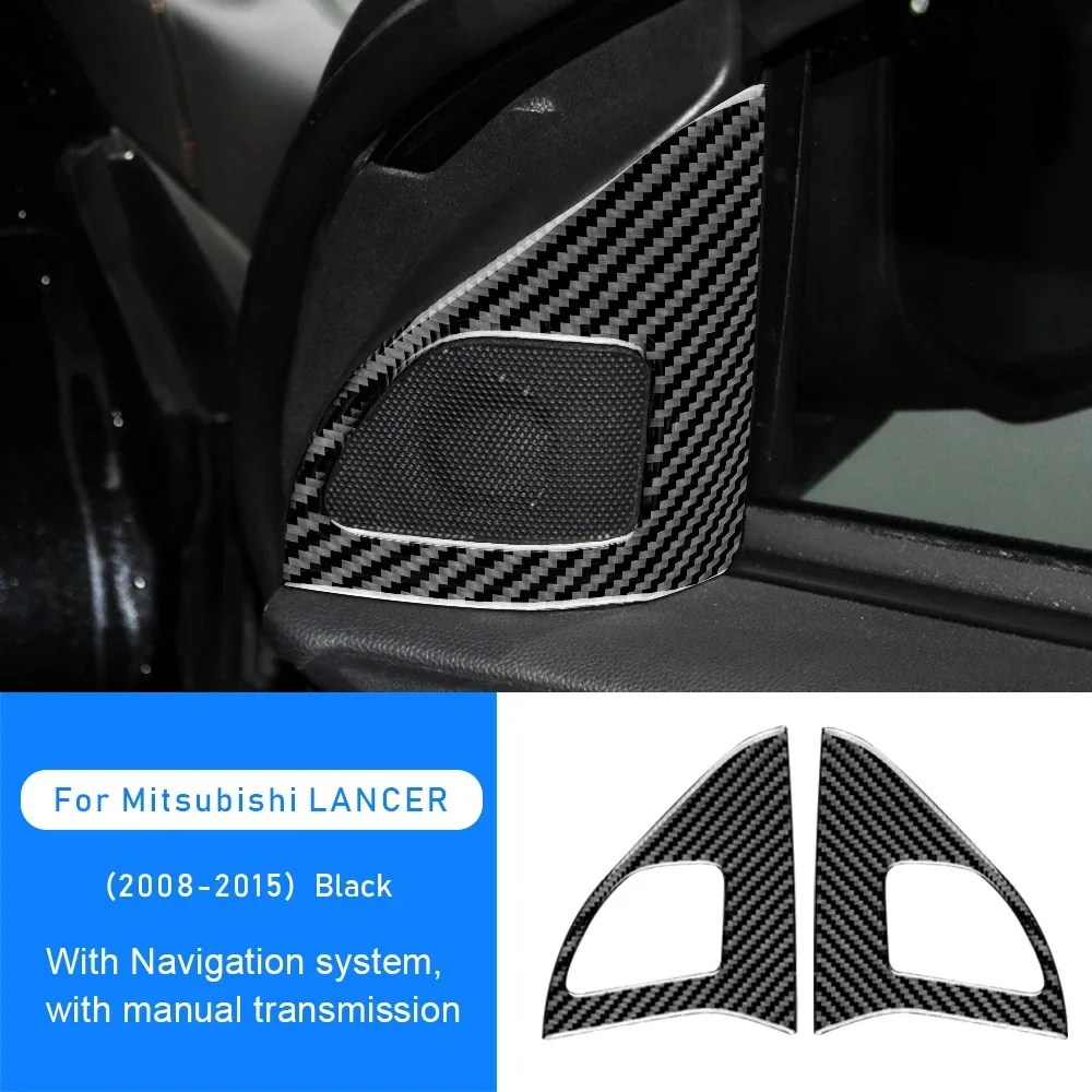 Фото Для Mitsubishi Lancer 2008 2009 2010 2011 2012 2013 2014 2015, настоящая мягкая внутренняя отделка из углеродного волокна, наклейка на боковую дверь автомобиля, динамик №1