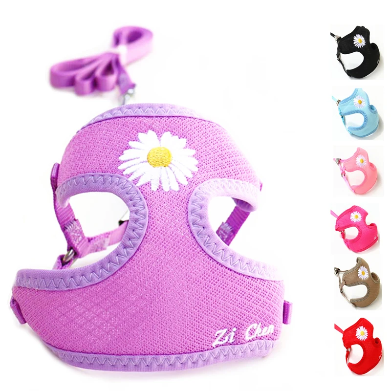 Pet Cat Vest Harness with Floral Small Dog Harness and Leash Set Comfortable and Breathable Pets Collar Nylon Pets Acessorios B